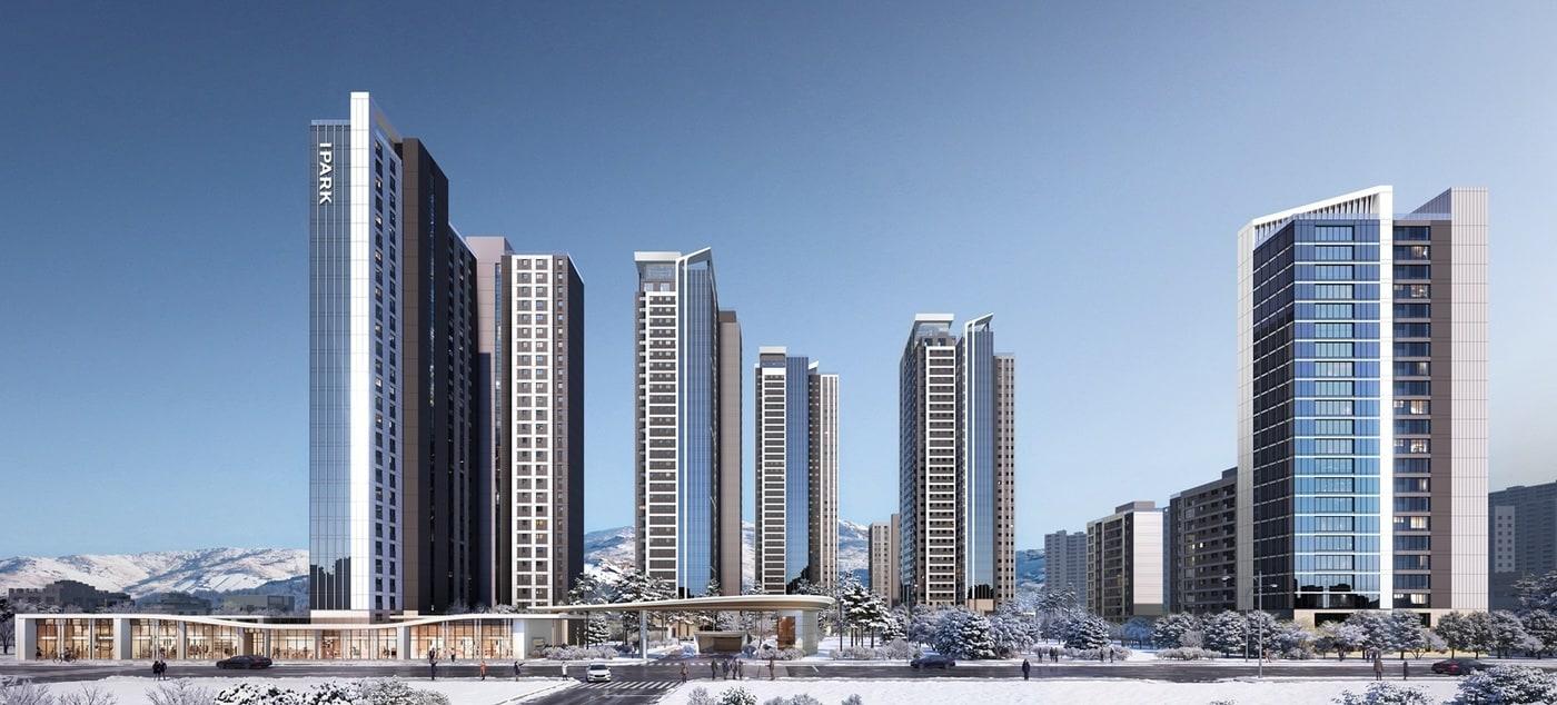 본문 이미지 - IPARK현대산업개발이 이달 시공사로 선정된 경기 군포시 금정역세권1구역 재개발정비사업 조감도(IPARK현대산업개발 제공)