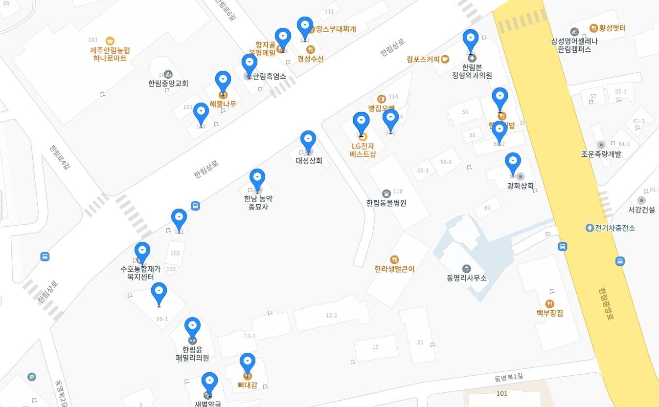 본문 이미지 - 제주시 한림상가타운 골목형 상점가.(제주시 행복지도서비스 누리집 갈무리)
