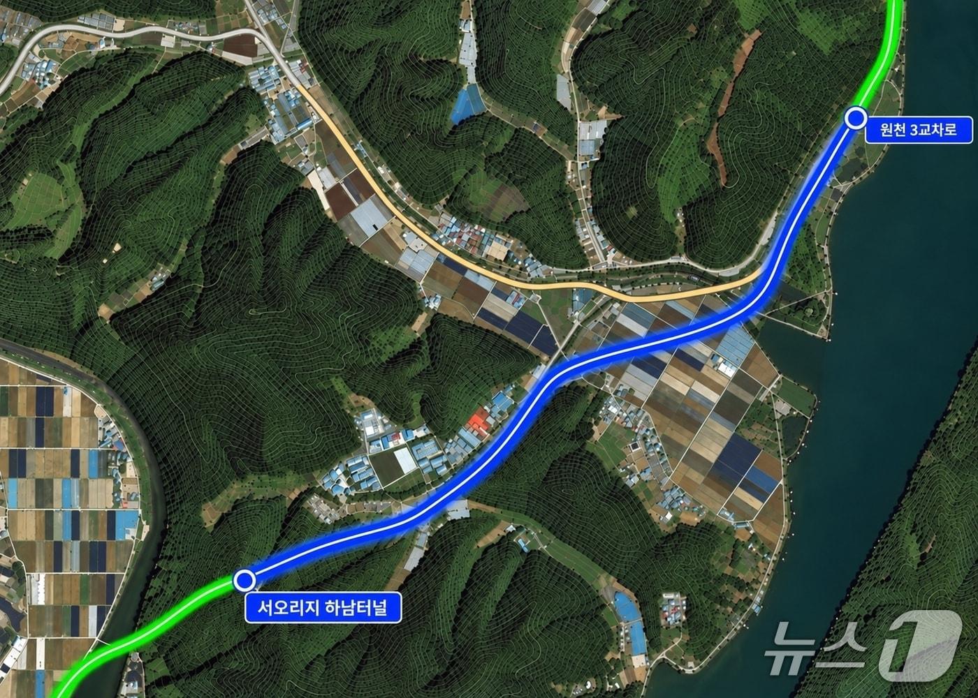 본문 이미지 -  국도 5호선 춘천~화천 도로공사 화천3공구 중 서오지리 하남터널~원천3교차로 구간.(화천군 제공. 재판매 및 DB 금지)