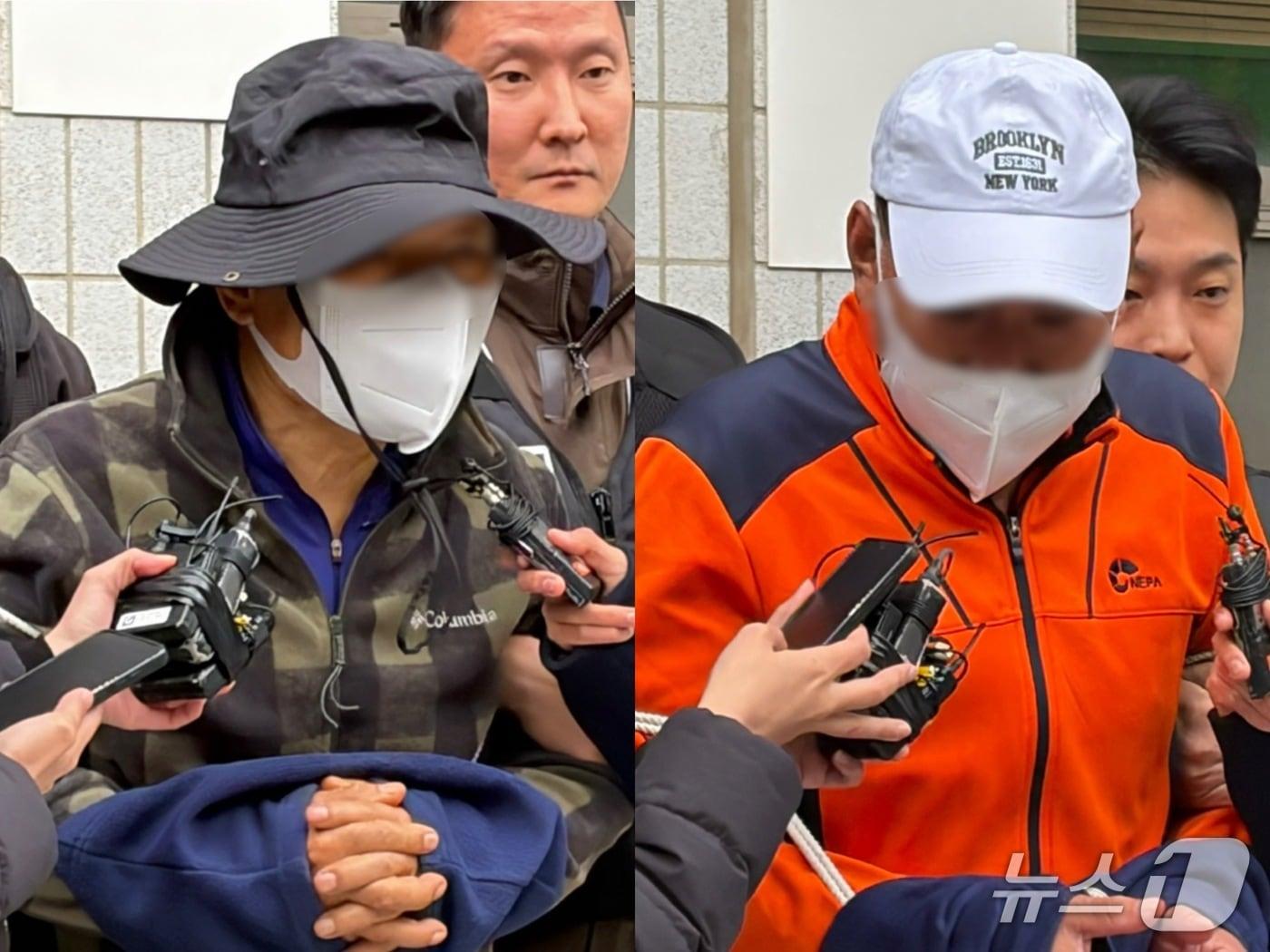 본문 이미지 - 서울 구로구 주택가 인근 쓰레기 더미에 미라화된 시신을 유기한 혐의를 받는 80대 김 모 씨(왼쪽), 60대 김 모 씨가 29일 서울남부지방법원에서 열리는 구속 전 피의자 심문(영장실질심사)을 마치고 퇴장하고 있다. 2026.10.29 ⓒ 뉴스1 안소연 기자