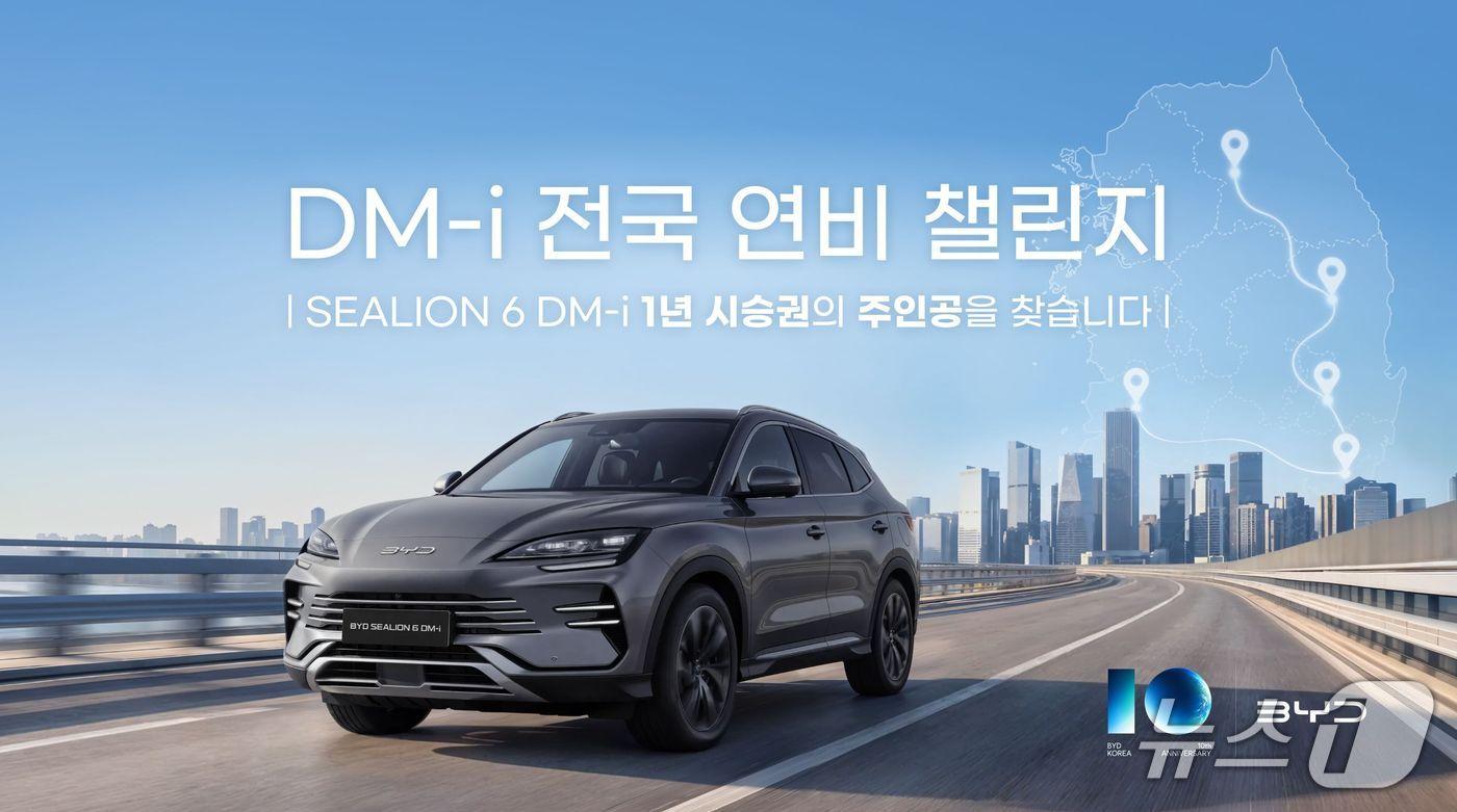 본문 이미지 - BYD코리아가 국내 법인 설립 10주년을 맞아 고객들에게 플러그인하이브리드(PHEV) 스포츠유틸리티차(SUV) '씨라이언 6 DM-i'의 1년 시승권을 제공하는 등 다양한 고객 참여 이벤트를 진행한다.(BYD코리아 제공) 