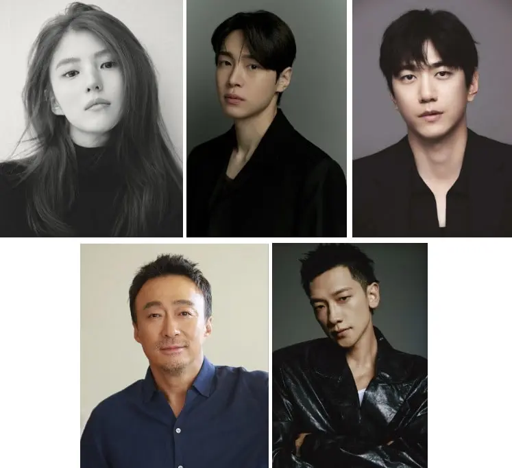 본문 이미지 - 왼쪽 상단부터 시계방향으로 배우 한소희, 강유석, 성준, 정지훈, 이성민 / 넷플릭스 '나 혼자만 레벨업'