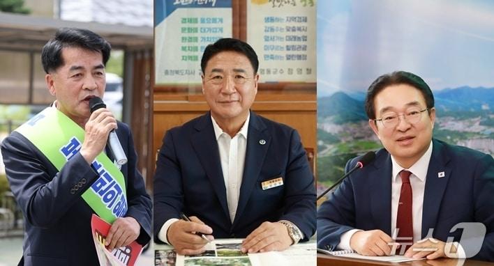 본문 이미지 - 왼쪽부터 최재형 보은군수, 정영철 영동군수,  황규철 옥천군수(자료사진) 
