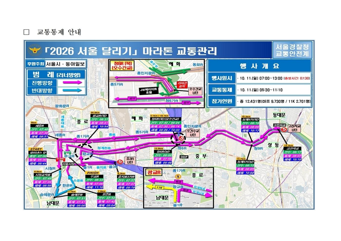 본문 이미지 - 2026 서울 달리기 마라톤 교통 관리(서울경찰청 제공)