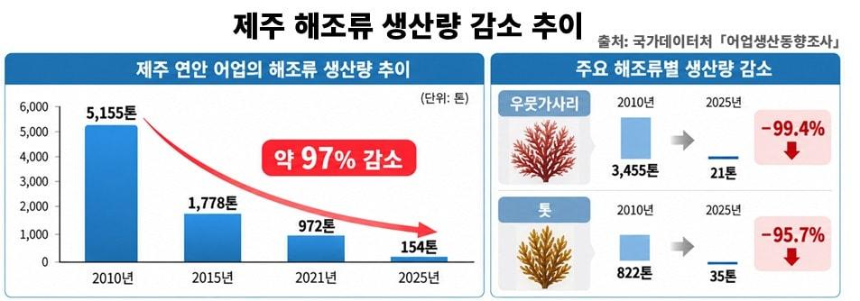 본문 이미지 - 제주 해조류 생산량 추이.(한구해양과학기술원 제공. 재판매 및 DB 금지)/뉴스1 