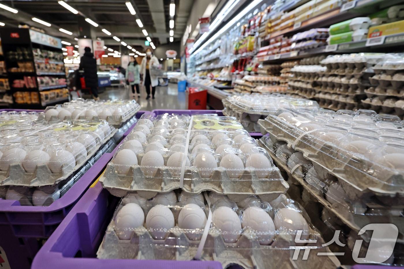 본문 이미지 - 1일 서울 강서구 홈플러스 강서점에 '미국산 백색 신선란'이 판매되고 있다. 농림축산식품부는 국내 고병원성 조류인플루엔자(AI) 확산에 따른 계란 수급 불안에 대비해 미국산 신선란을 시범 수입했다. 홈플러스는 수입 물량을 선제적으로 확보, 미국산 백색 신선란(30구) 4만 5000판을 국내 마트 단독으로 판매한다. 2026.2.1 ⓒ 뉴스1 황기선 기자