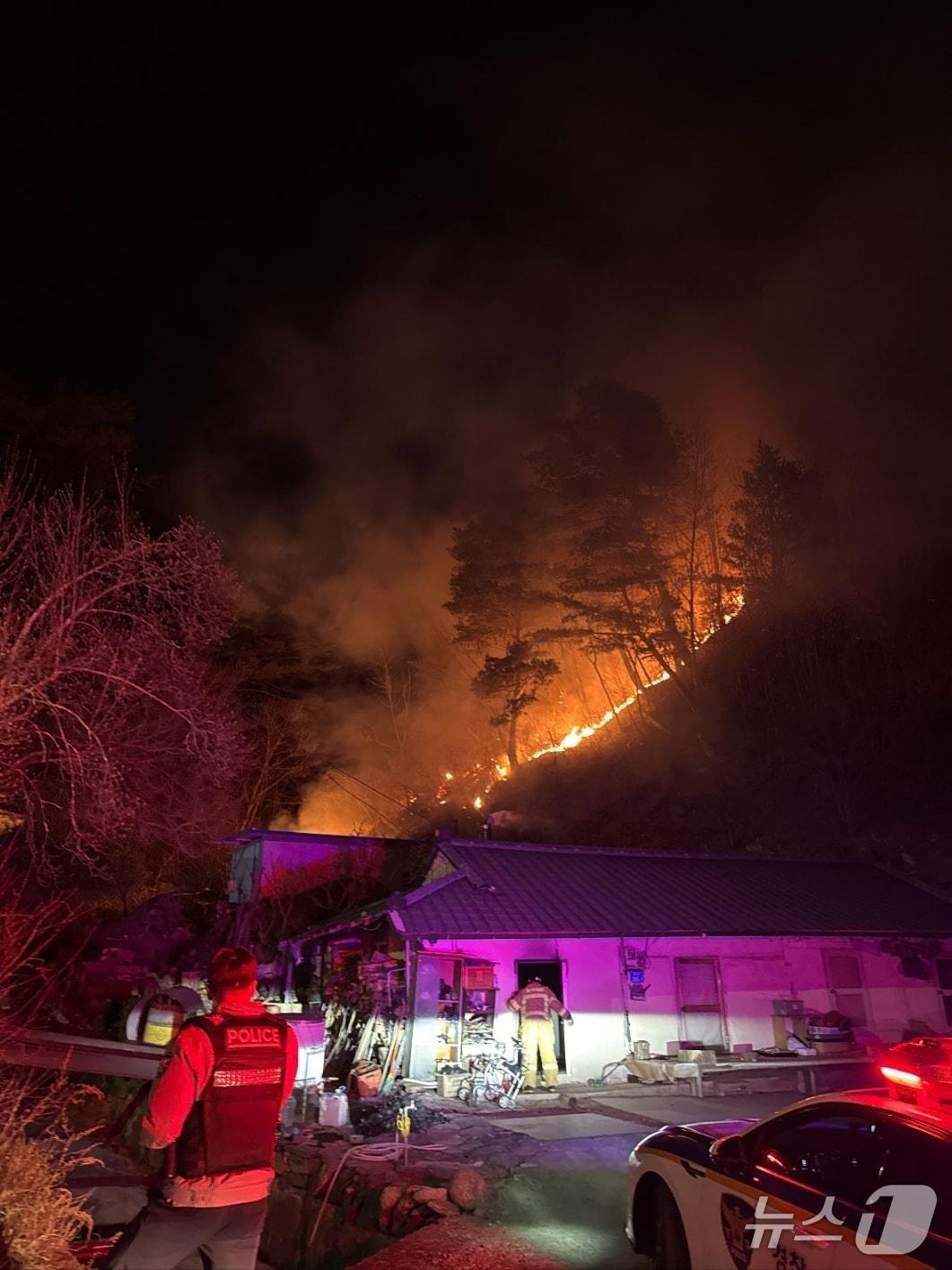 본문 이미지 - 1일 오후 강원 동해시 달방동 산불 현장.(강원도 산불방지대책본부 제공, 재판매 및 DB 금지) 2026.2.1/뉴스1