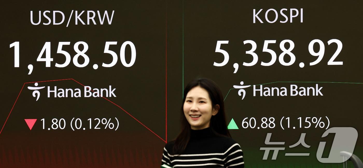 본문 이미지 - 코스피가 상승 출발한 10일 서울 중구 하나은행 본점 딜링룸 전광판에 증시 시황이 표시되어 있다. 2026.2.10 ⓒ 뉴스1 최지환 기자