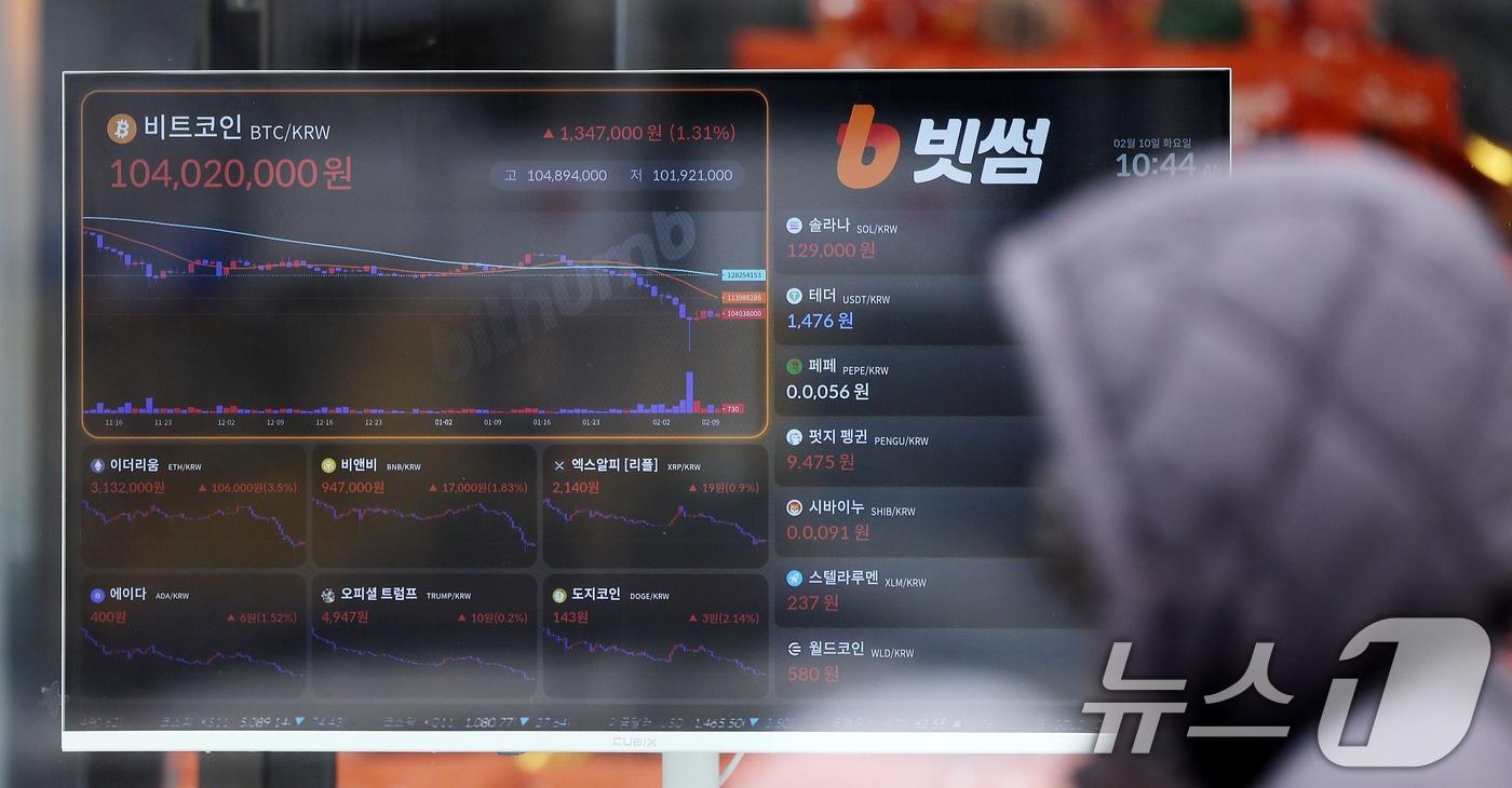 본문 이미지 - 10일 서울 강남구 빗썸라운지 삼성점 앞으로 시민들이 지나가고 있다. 2026.2.10 ⓒ 뉴스1 박지혜 기자