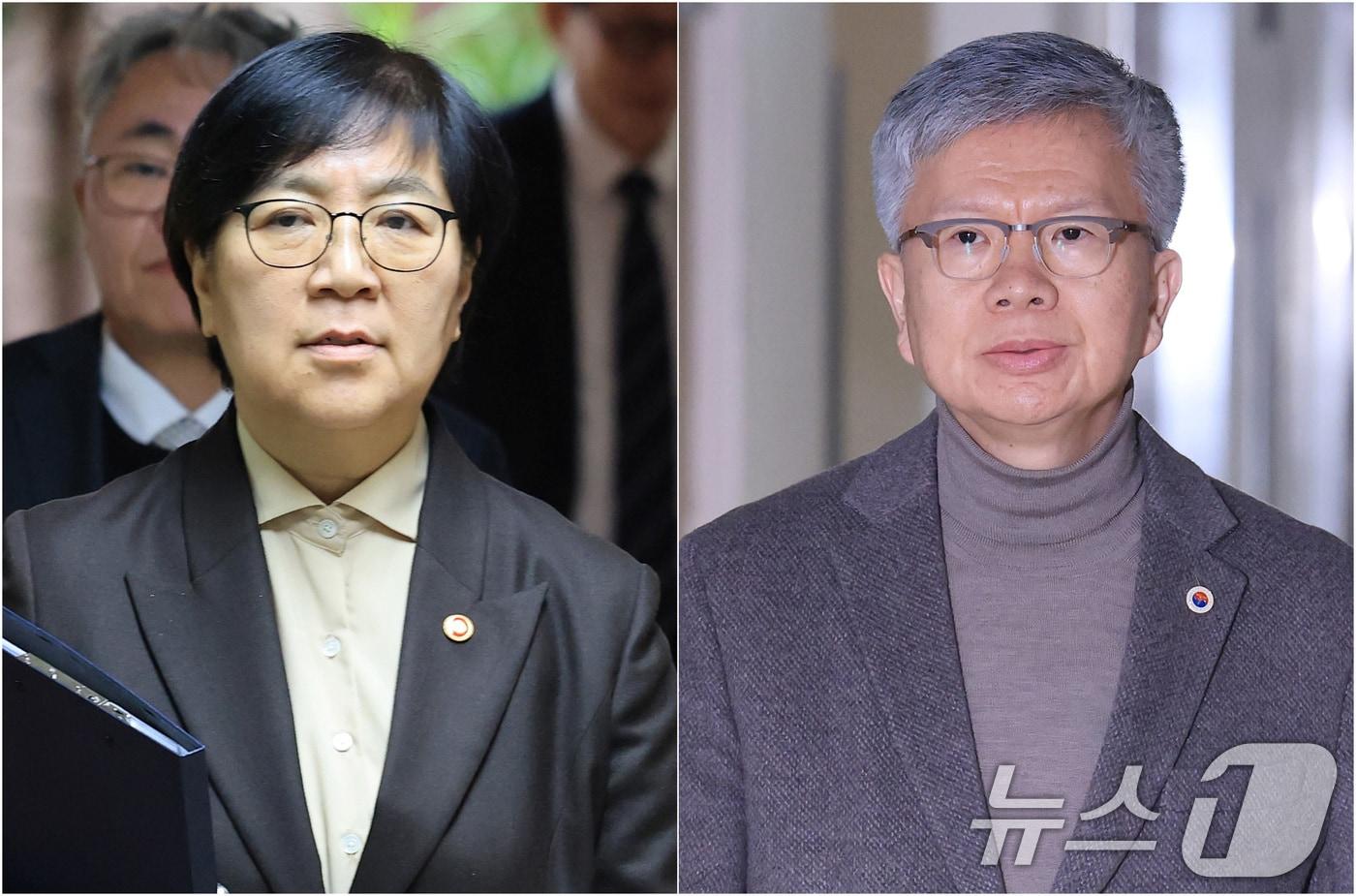 본문 이미지 - 정은경 보건복지부 장관(왼쪽)과 김택우 대한의사협회장. ⓒ 뉴스1 임세영 기자