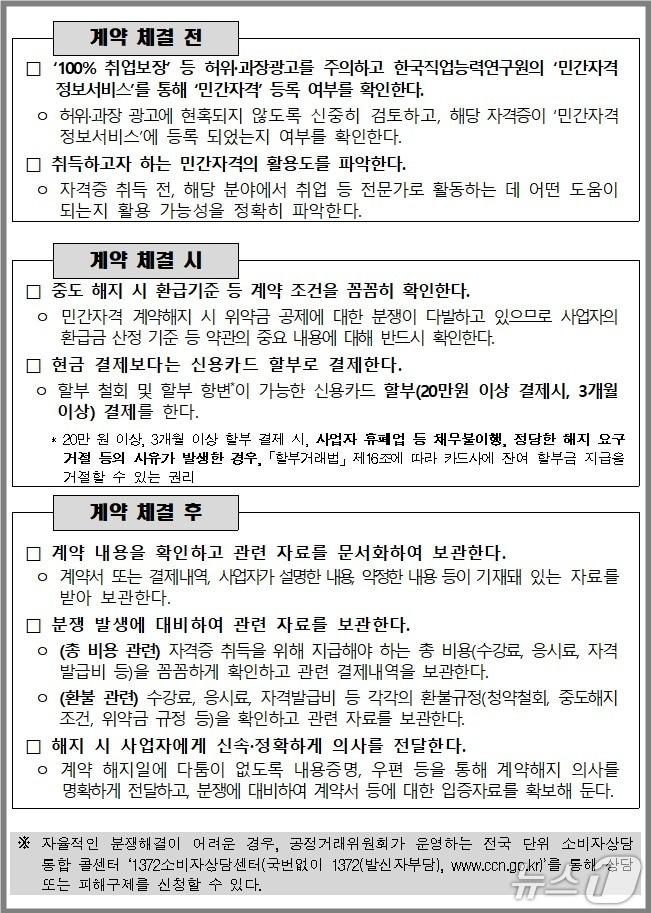 본문 이미지 - 민간자격 취득 소비자 주의사항(한국소비자원 제공)2026.2.11 ⓒ 뉴스1