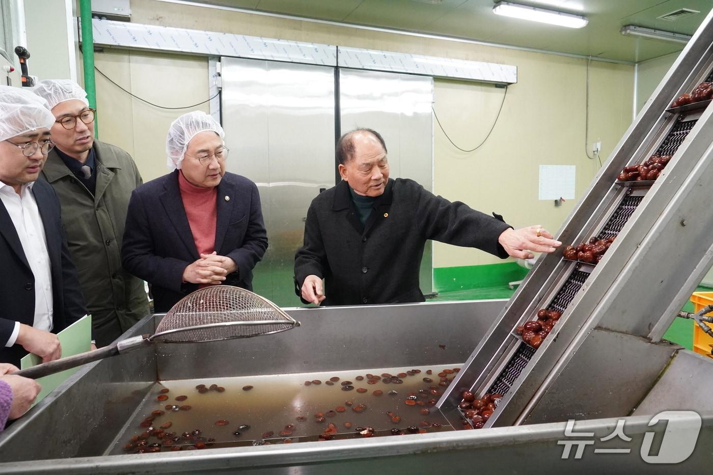 본문 이미지 - 김인호 산림청장(오른쪽 두번째)이 11일  민생 현장(신공주밤생산영농조합법인)을 방문해 임산물 수급 상황을 점검하고 있다.(산림청 제공.재판매 및 DB금지)/뉴스1