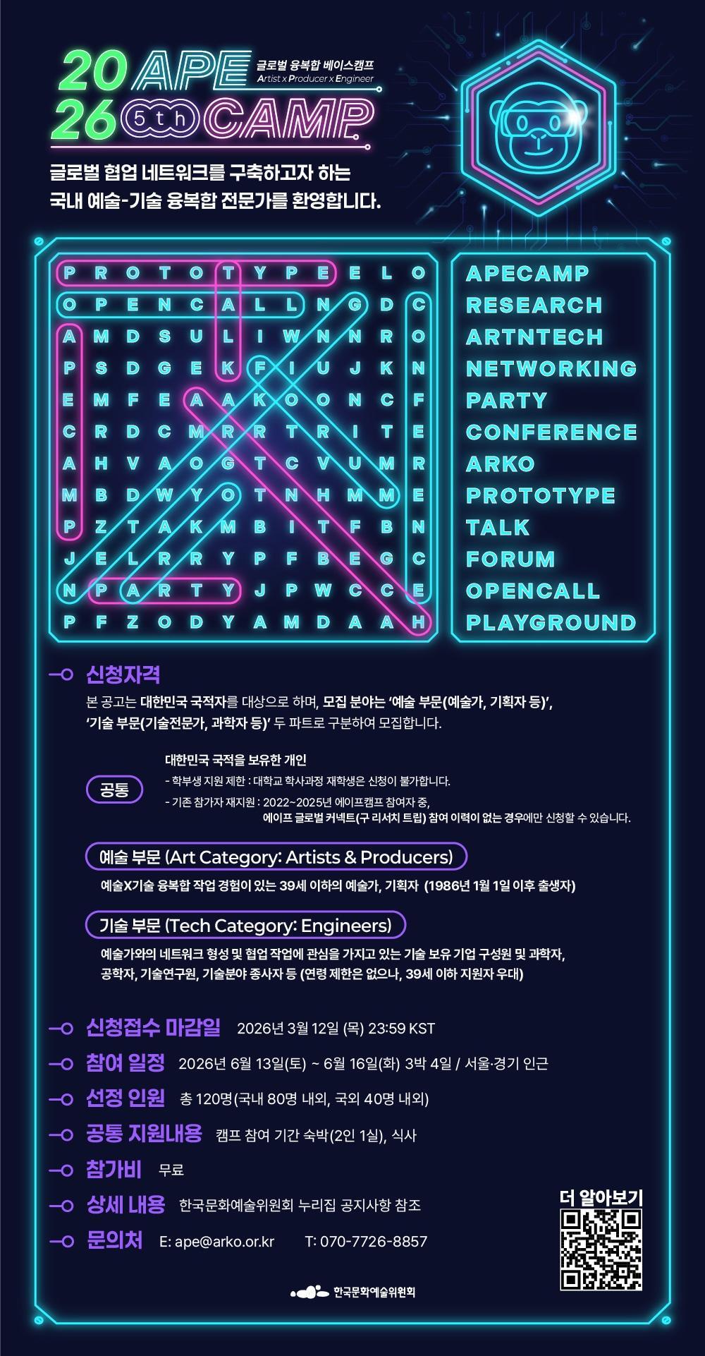 본문 이미지 - 제5회 에이프캠프(APE CAMP) 포스터(아르코 제공)
