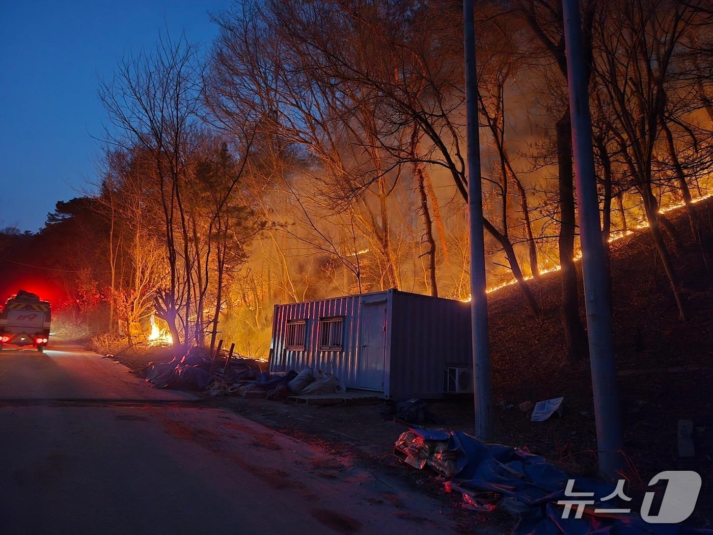 본문 이미지 - 금산 복수면 지량리 산불 현장. (금산소방서 제공, 재판매 및 DB금지) / 뉴스1 