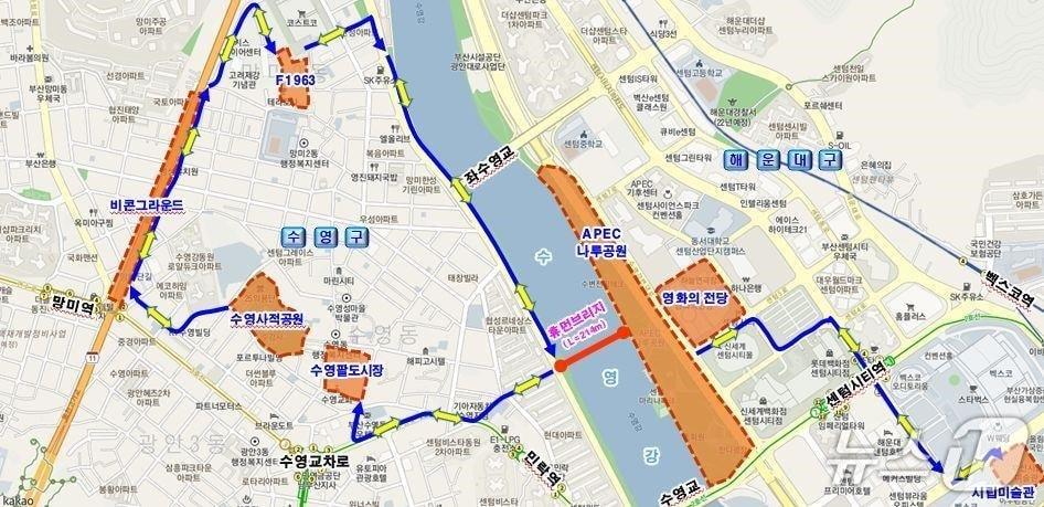 본문 이미지 - 수영강 휴먼브리지 조성사업 위치도.(부산시 제공. 재판매 및 DB금지)