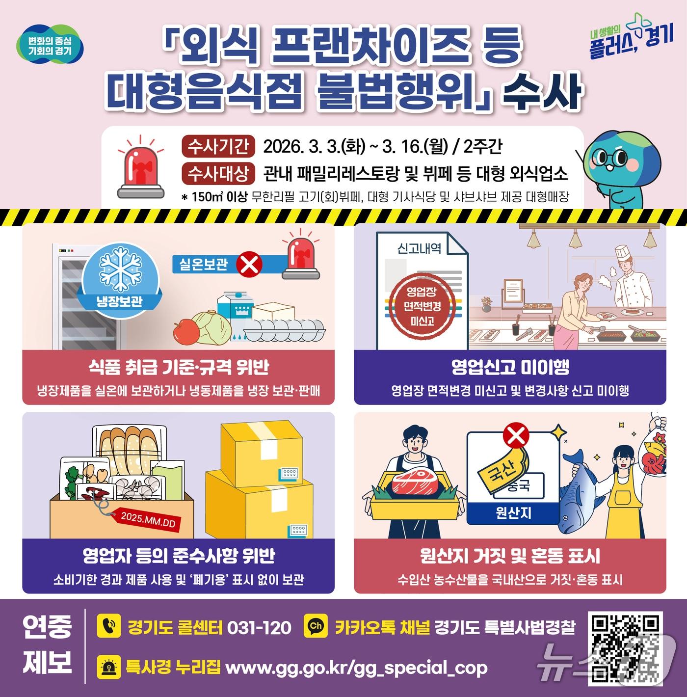 본문 이미지 - 대형음식점 불법행위 수사 그래픽.(경기도 제공. 재판매 및 DB금지)