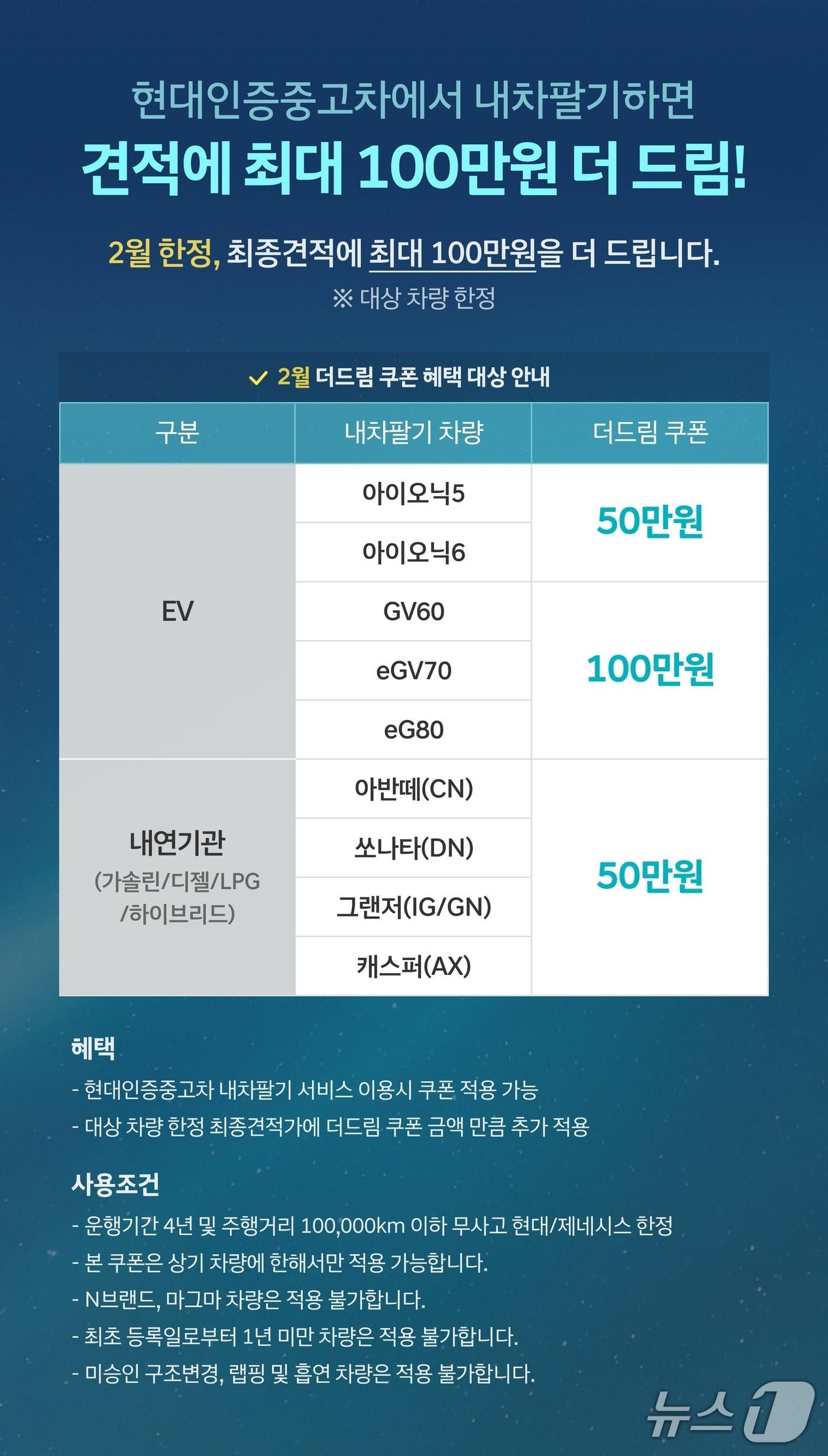 본문 이미지 -  현대인증중고차 고객 프로모션 페이지. 