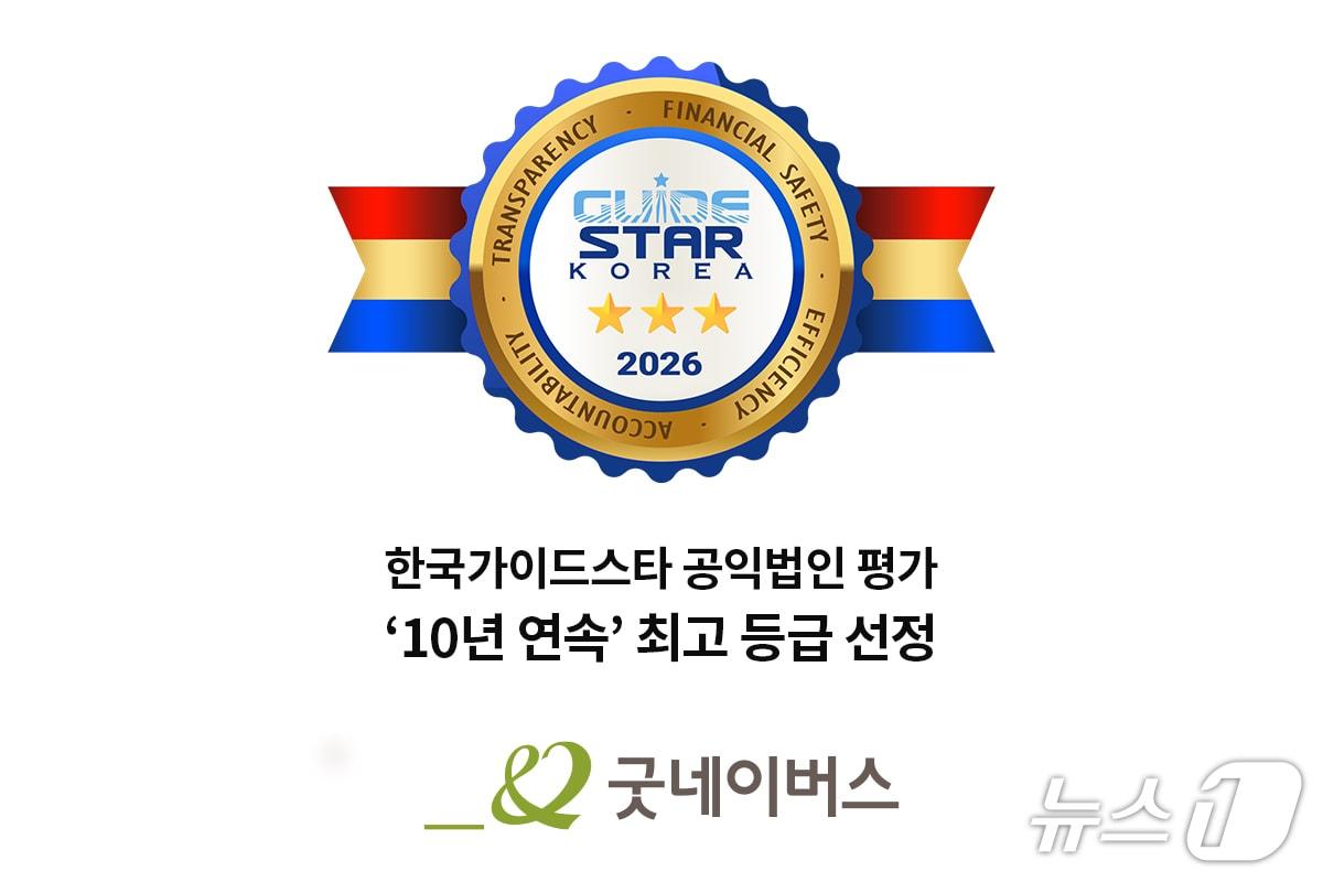 본문 이미지 - 글로벌 아동권리 전문 NGO 굿네이버스는 한국가이드스타가 주관하는 공익법인 평가에서 10년 연속 최고 등급을 받았다고 12일 밝혔다. 사진은 굿네이버스 공익법인 평가 인증 이미지. (제공=굿네이버스)