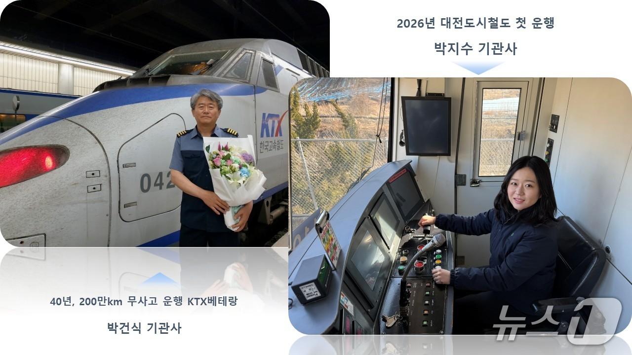 본문 이미지 - 아버지 박건식, 딸 박지수 기관사 모습.(대전교통공사 제공. 재판매 및 DB금지)/뉴스1