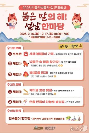 본문 이미지 - 울산박물관에서 진행되는 설맞이 문화행사 '붉은 말의 해! 설날 한마당' 포스터.(울산박물관 제공. 재판매 및 DB금지)/뉴스1
