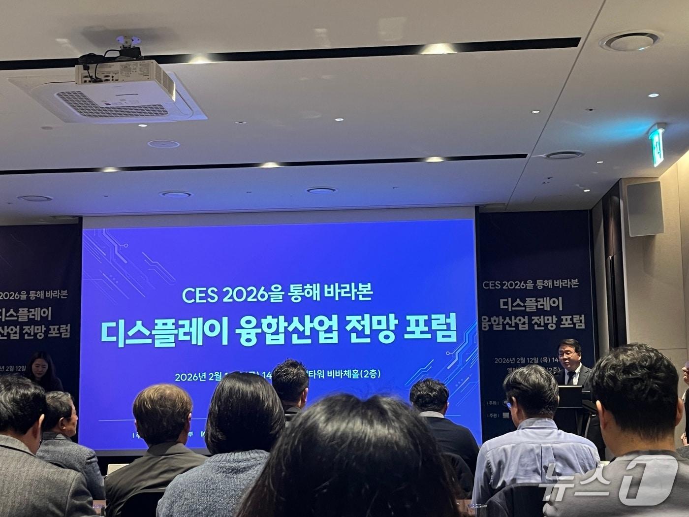 본문 이미지 - 이승우 한국디스플레이산업협회 부회장이 12일 서울 양재 엘타워에서 '디스플레이 융합산업 전망 포럼'에서 개회사를 하고 있다.ⓒ 뉴스1