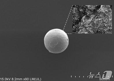 본문 이미지 - 갈륨-68 발생기 핵심소재의 원형구조와표면을 보여주는 주사전자현미경(SEM) 이미지(원자력연 제공) /뉴스1