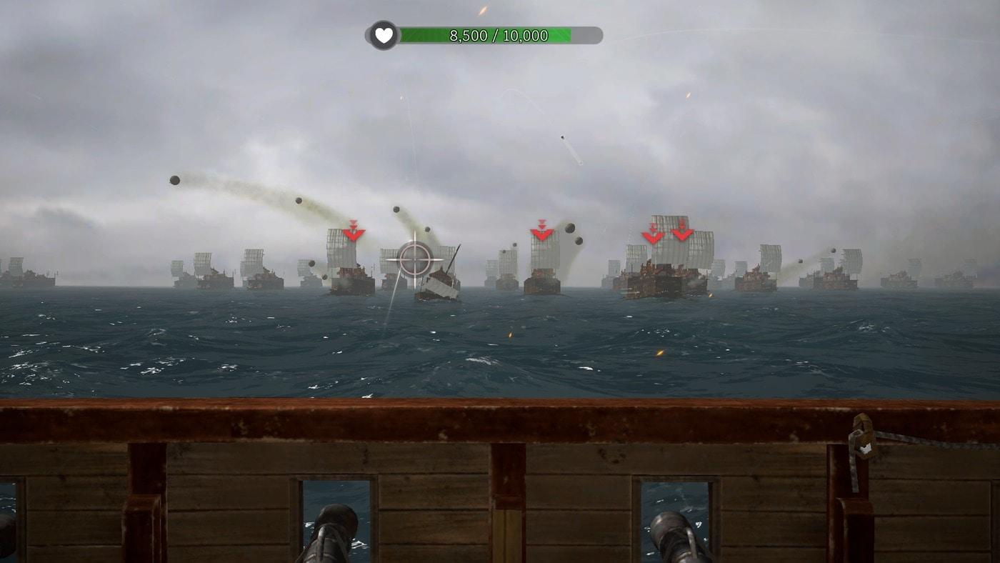 본문 이미지 - 게임을 시작하자 한산도 앞바다에서 일본 함선을 겨냥하는 수군 병사가 되었다.(프로젝트 임진 게임 화면 갈무리)