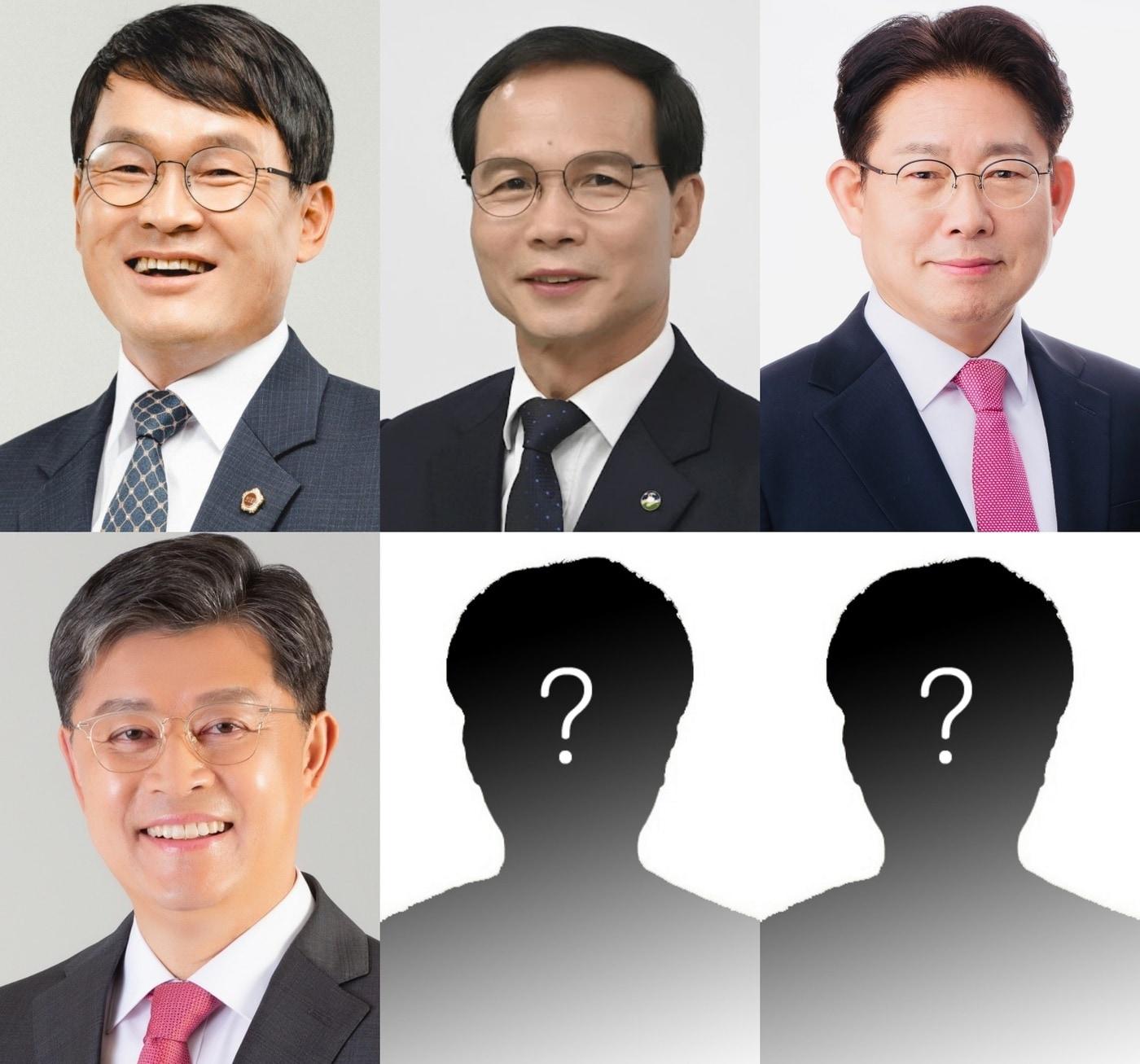 본문 이미지 -  상단 왼쪽부터  이상정 충북도의원, 조병옥 현 군수,  박노학 전 음성군 부군수. 하단 임택수 전 청주시 부시장.