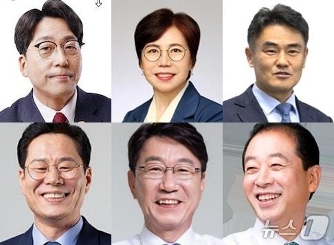 본문 이미지 - 전주시장 출마 예정자들. 위쪽 왼쪽부터 강성희, 국주영은, 성치두. 아래쪽 왼쪽부터 조지훈, 우범기, 임정엽.(가나다순)/뉴스1