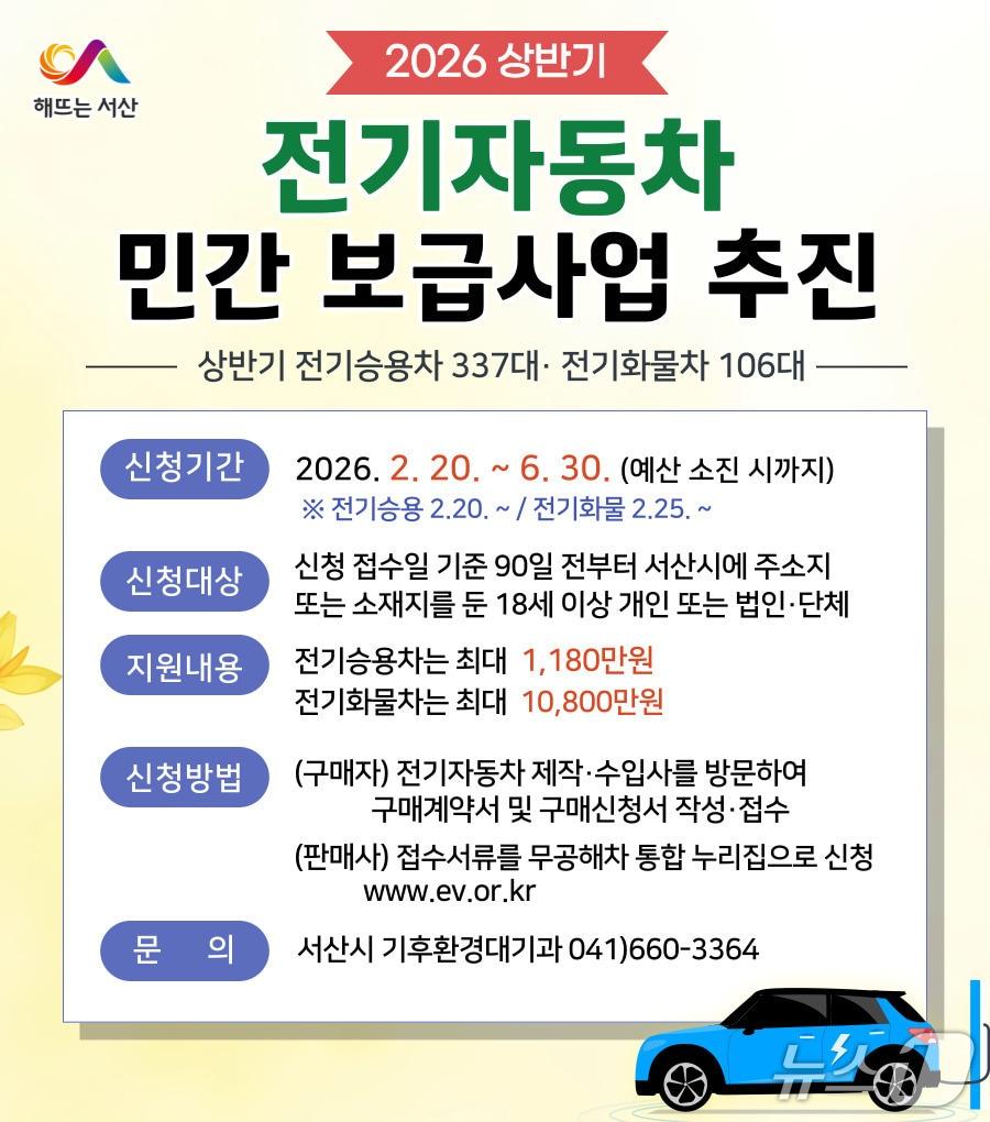 본문 이미지 - 서산시 2026년 상반기 전기자동차 민간보급사업 추진 홍보물(서산시 제공. 재판매 및 DB금지)2026.2.19/뉴스1