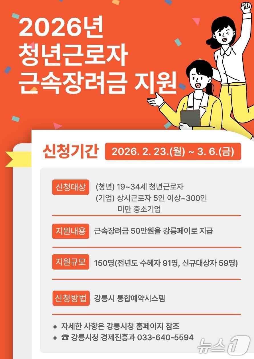 본문 이미지 - 2026년 강릉시 청년근로자 근속장려금 지원.(강릉시 제공, 재판매 및 DB 금지) 2026.2.19/뉴스1