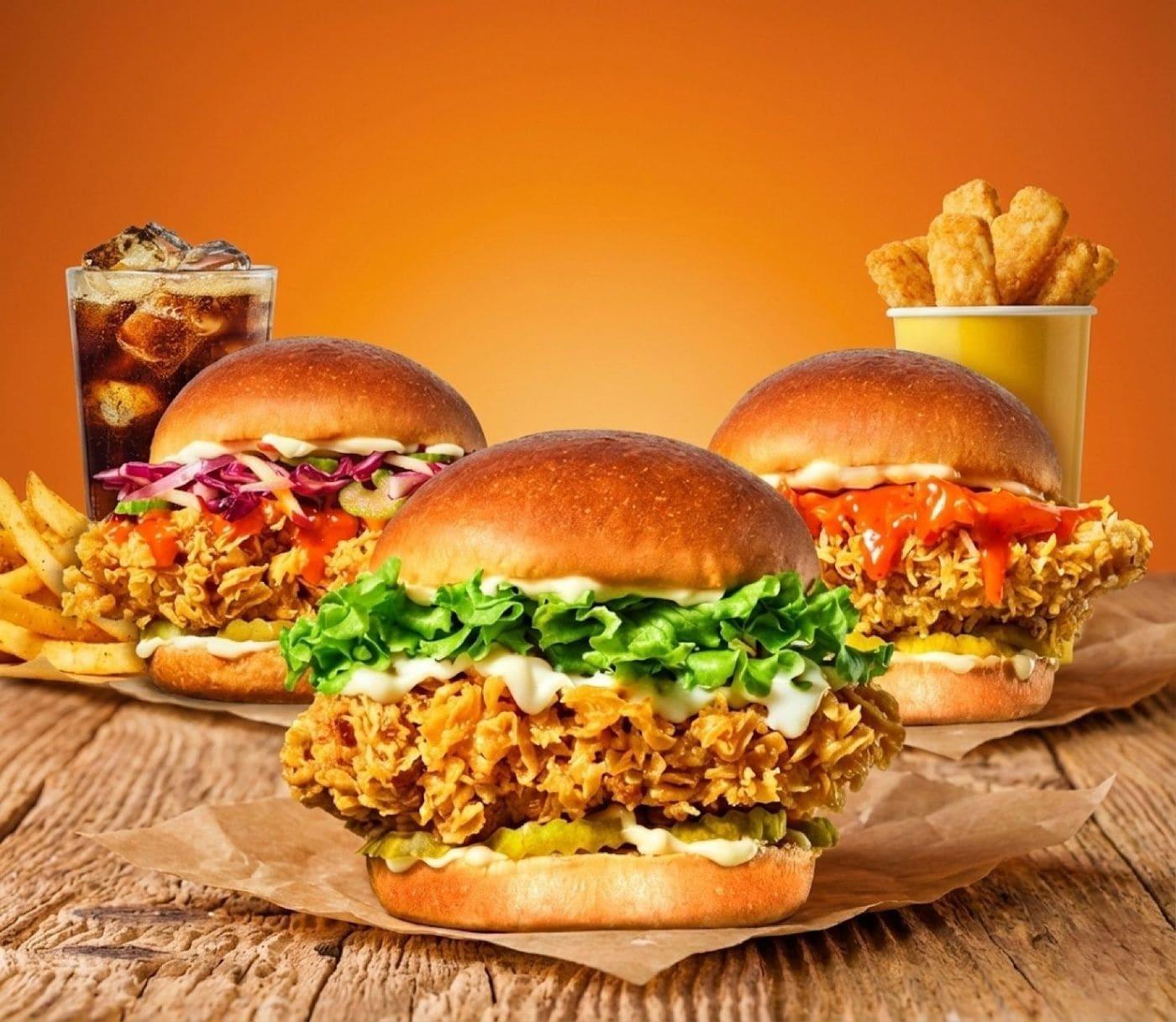 본문 이미지 - bhc, '코울슬로·클래식·콰삭 치킨 버거' 3종 이미지.(다이닝브랜즈그룹 제공)