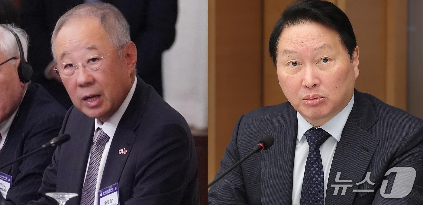 본문 이미지 - 류진 한국경제인협회 회장(왼쪽)과 최태원 대한상공회의소 회장/뉴스1