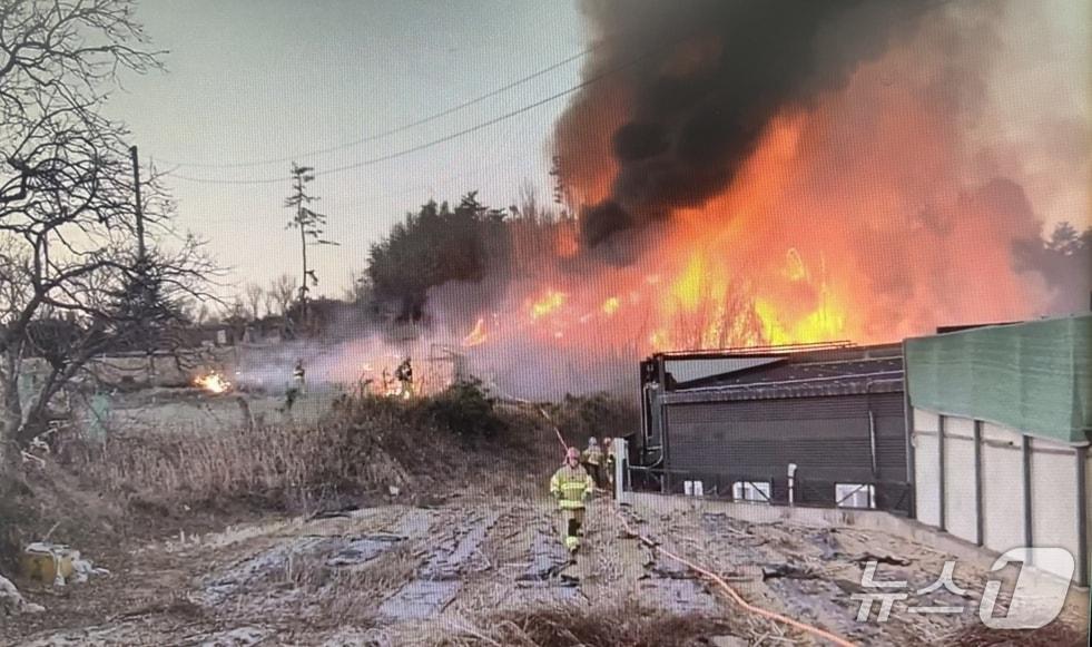 본문 이미지 - 19일 오후 5시 53분 울산 북구 상안동의 한 셀프세차장 인근 대나무밭에서 불이 나 40여분만에 꺼졌다.(울산소방 제공. 재판매 및 DB금지)/뉴스1