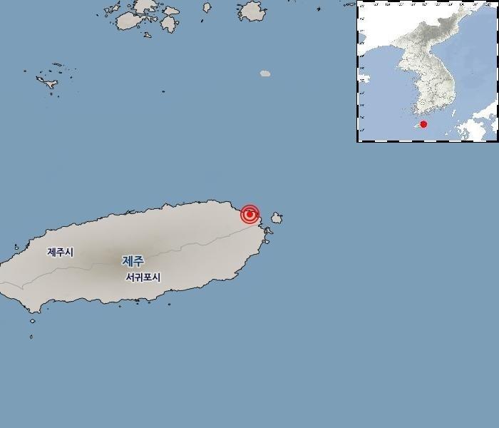 본문 이미지 - 19일 오후 8시 24분 7초 제주 제주시 동쪽 32㎞ 지역에서 규모 2.2의 지진이 발생했다.(기상청 제공)