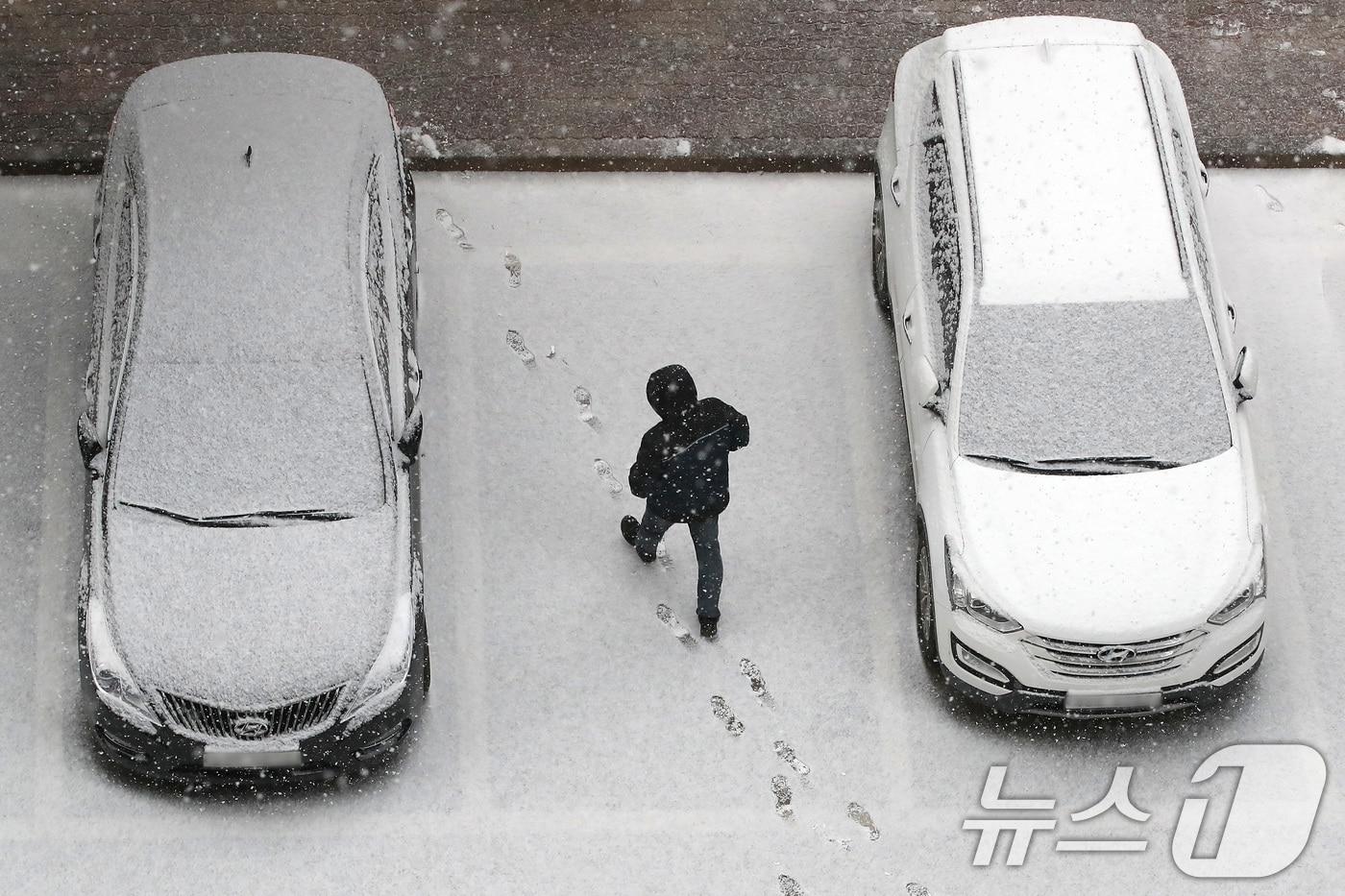 본문 이미지 - 밤사이 눈이 내린 2일 오전 대구의 한 아파트 주차장에 세워진 차량 위에 눈이 소복이 쌓여 있다. 2026.2.2/뉴스1 ⓒ News1 공정식 기자