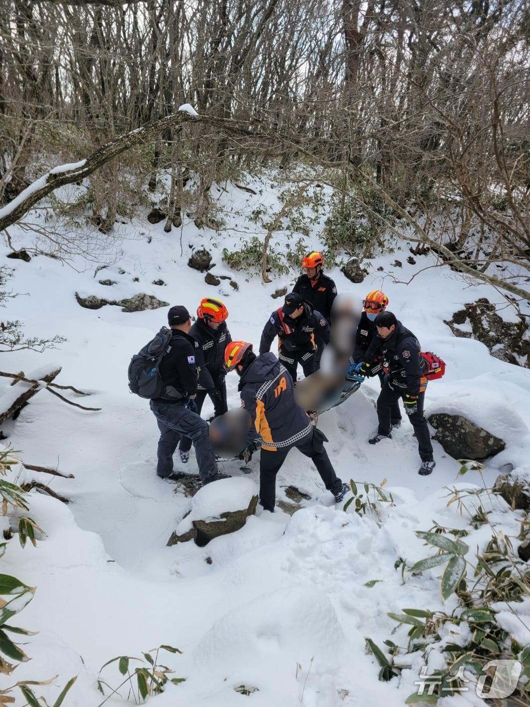 본문 이미지 - 다친 등반객 옮기는 119구조대(제공. 재판매 및 DB금지)