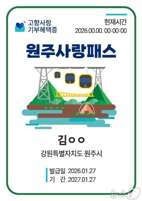 본문 이미지 - 강원 원주시의 고향사랑기부제 기부혜택증 예시. (원주시 제공. 재판매 및 DB금지) 2026.2.2/뉴스1