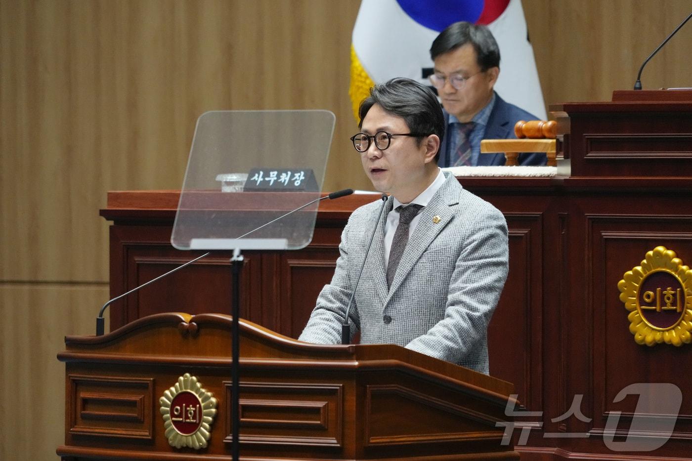 본문 이미지 - 2일 광주시의회 제341회 임시회에서 5분 자유발언을 하고 있는 박수기 광주시의원,(광주시의회 제공. 재배포 및 DB 금지)