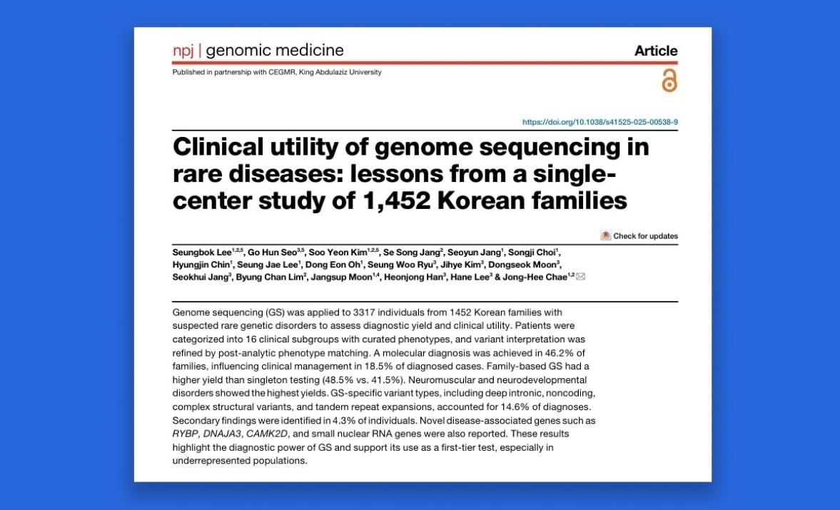 본문 이미지 - 유전체의학 분야 전문 학술지 'npj Genomic Medicine'. (쓰리빌리언 제공)