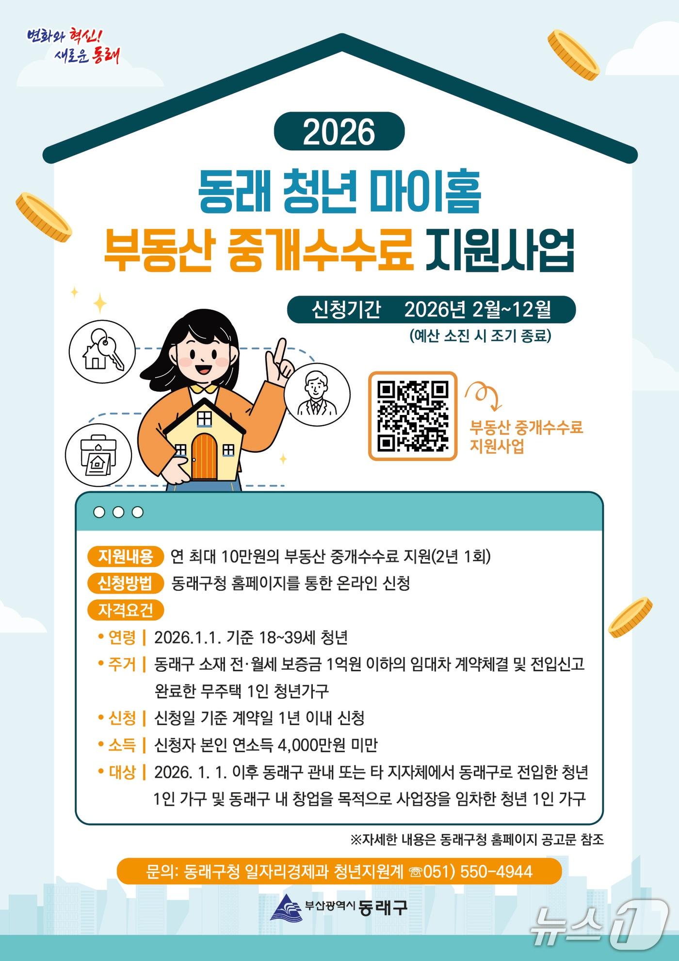 본문 이미지 - 동래 청년 마이홈 부동산 중개수수료 지원 사업 포스터. (부산시의회 제공. 재판매 및 DB금지)