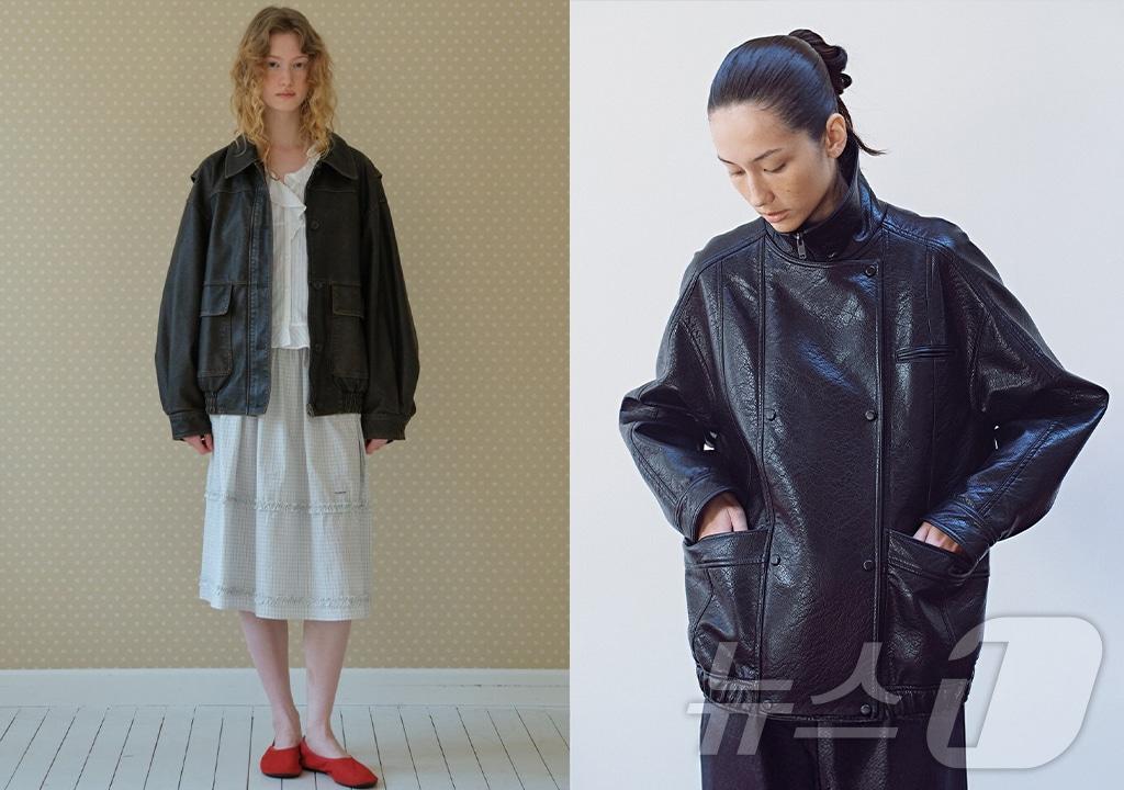본문 이미지 - 왼쪽은 튜드먼트 워시드 봄버 레더 재킷, 오른쪽은 반로에 더블 스냅 버튼 페이크 레더 재킷.(29cm 제공) 