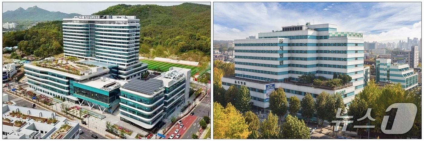 본문 이미지 - (왼쪽부터) 의정부을지대병원과 노원을지대병원의 전경.(을지대학교의료원 제공)