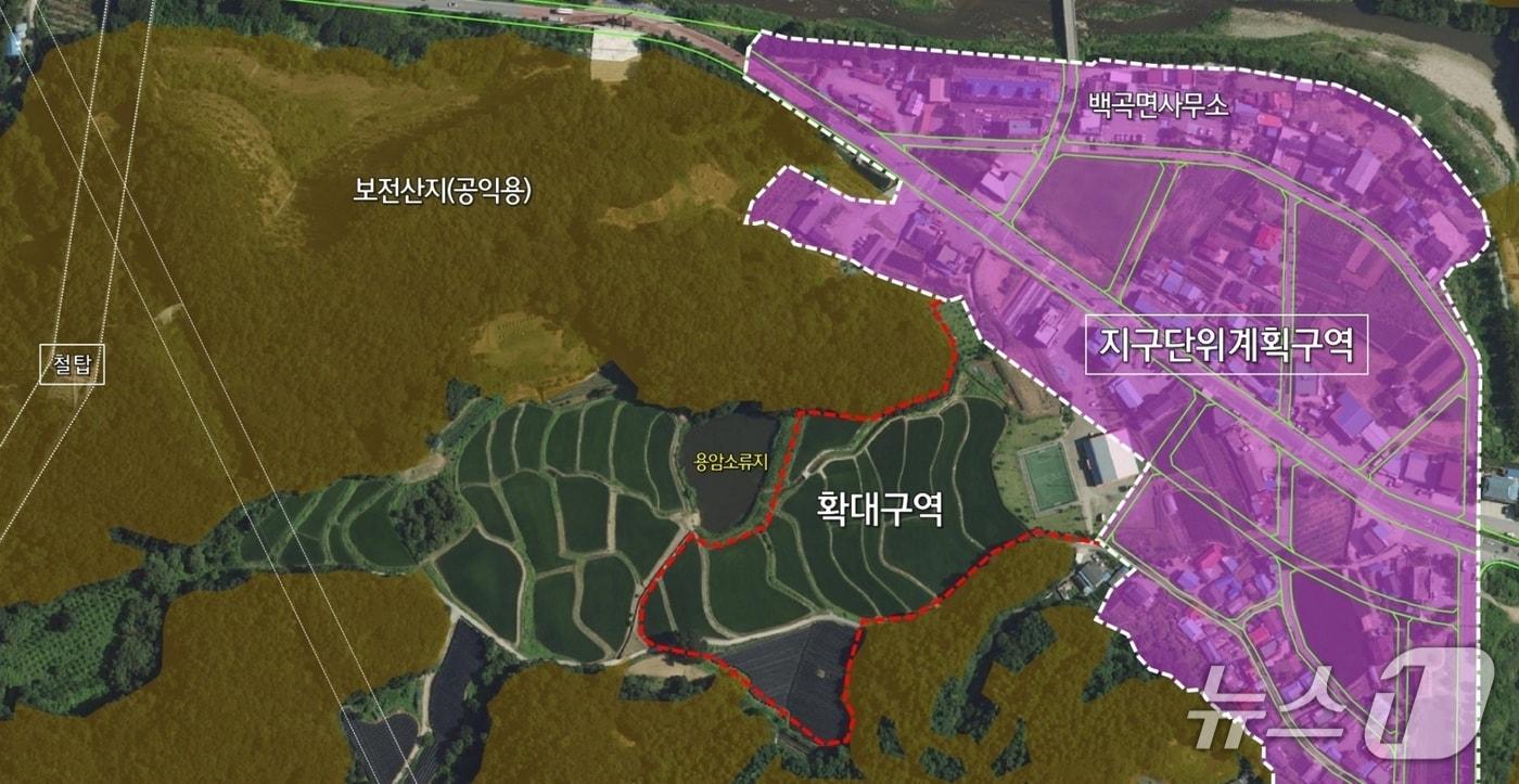 본문 이미지 - 충북 진천군이 추진하는 백곡호 전원주택단지 위치도.(진천군 제공, 재판매 및 DB금지)/뉴스1