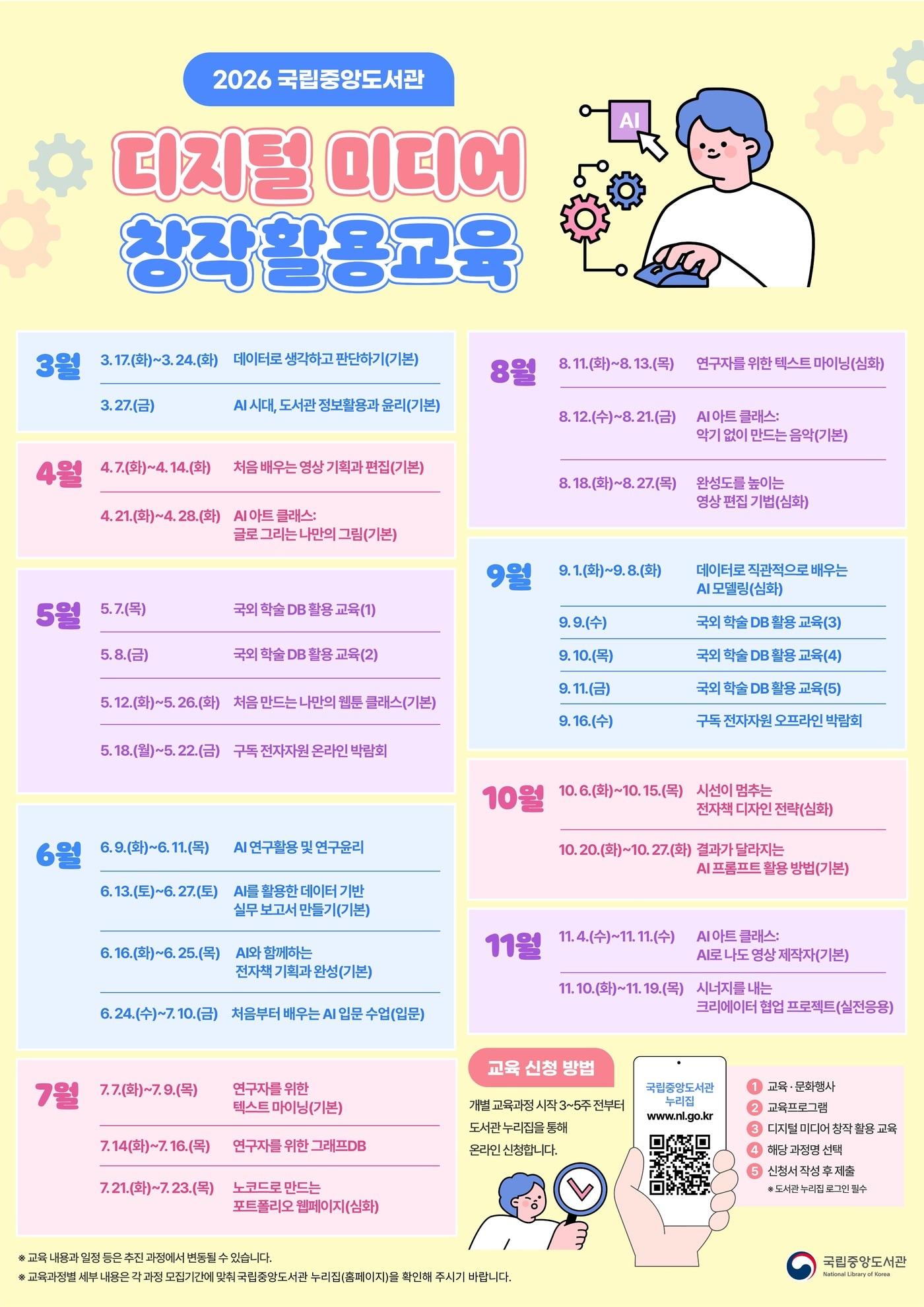 본문 이미지 - '2026년도 국립중앙도서관 디지털 미디어 창작활용교육' 연간일정 (국립중앙도서관 제공)