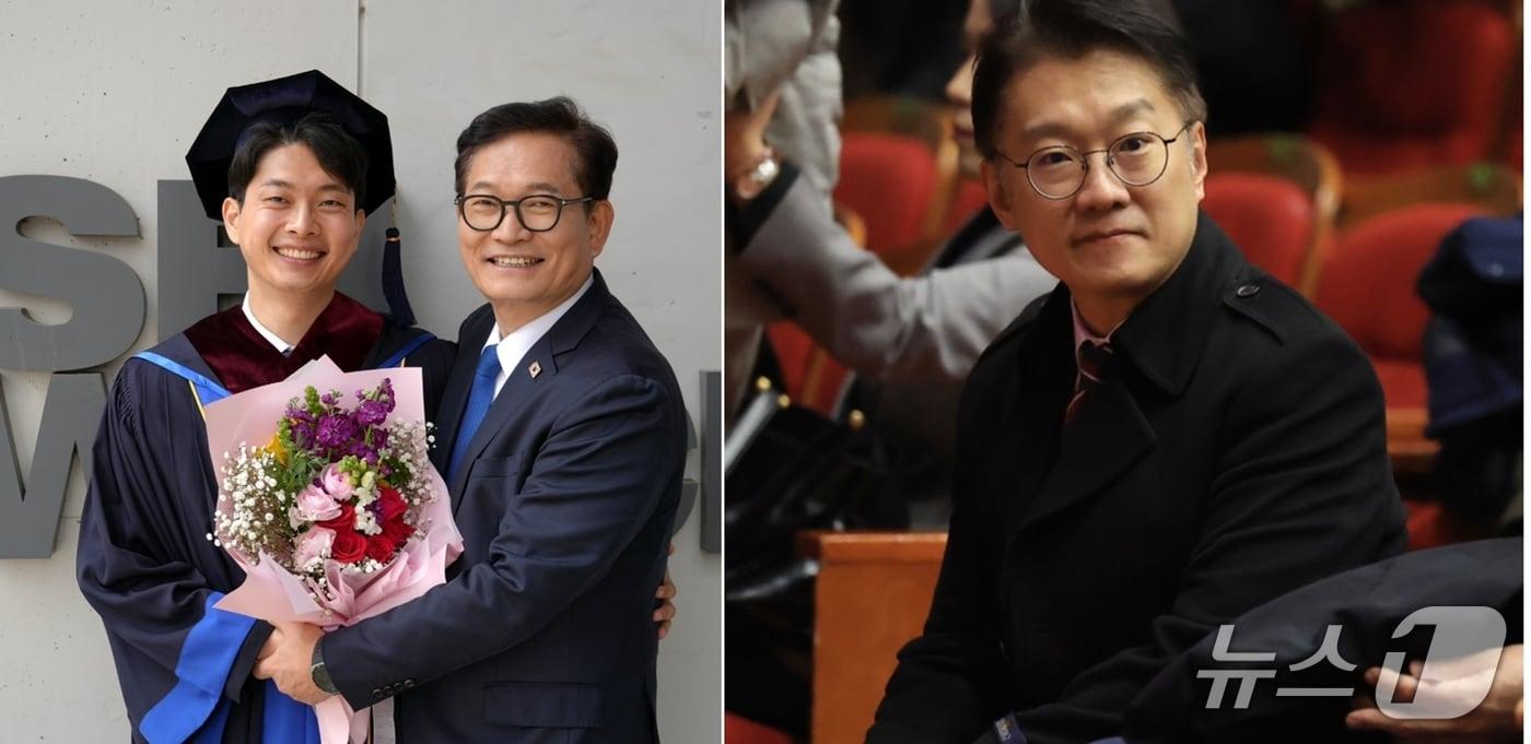 본문 이미지 - 송영길 전 더불어민주당 대표는 23일 김민석 국무총리가 인천계양구에서 펼친 국정설명회에 '아들의 고스쿨 졸업식'때문에 부득이하게 참석하지 못했다고 밝혔다.  오른쪽은 송 전 대표와 함께 인천계양을 보궐선거 출마를 선언한 김남준 전 청와대 대변인이 김 총리 설명회에 참석한 모습. (SNS 갈무리)  2026.2.23 ⓒ 뉴스1 임세영 기자 