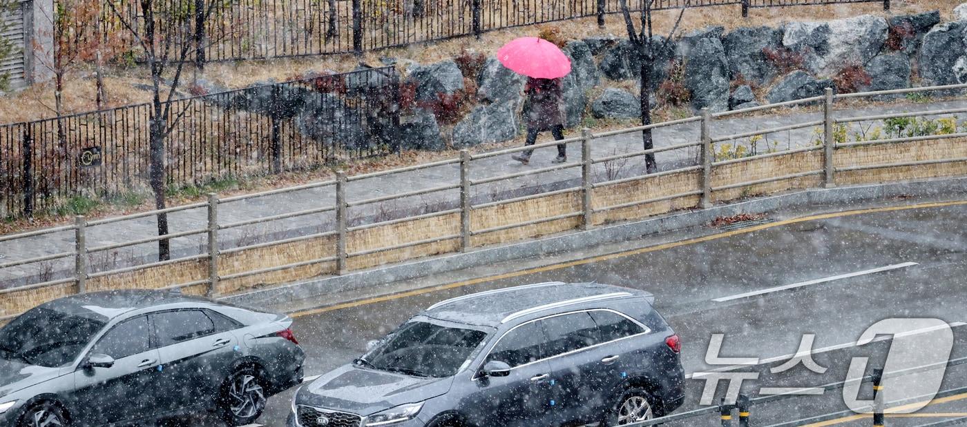 본문 이미지 - 24일 전북 완주군 삼례읍 일원에 진눈깨비가 내리고 있다. 2026.2.24 ⓒ 뉴스1 유경석 기자