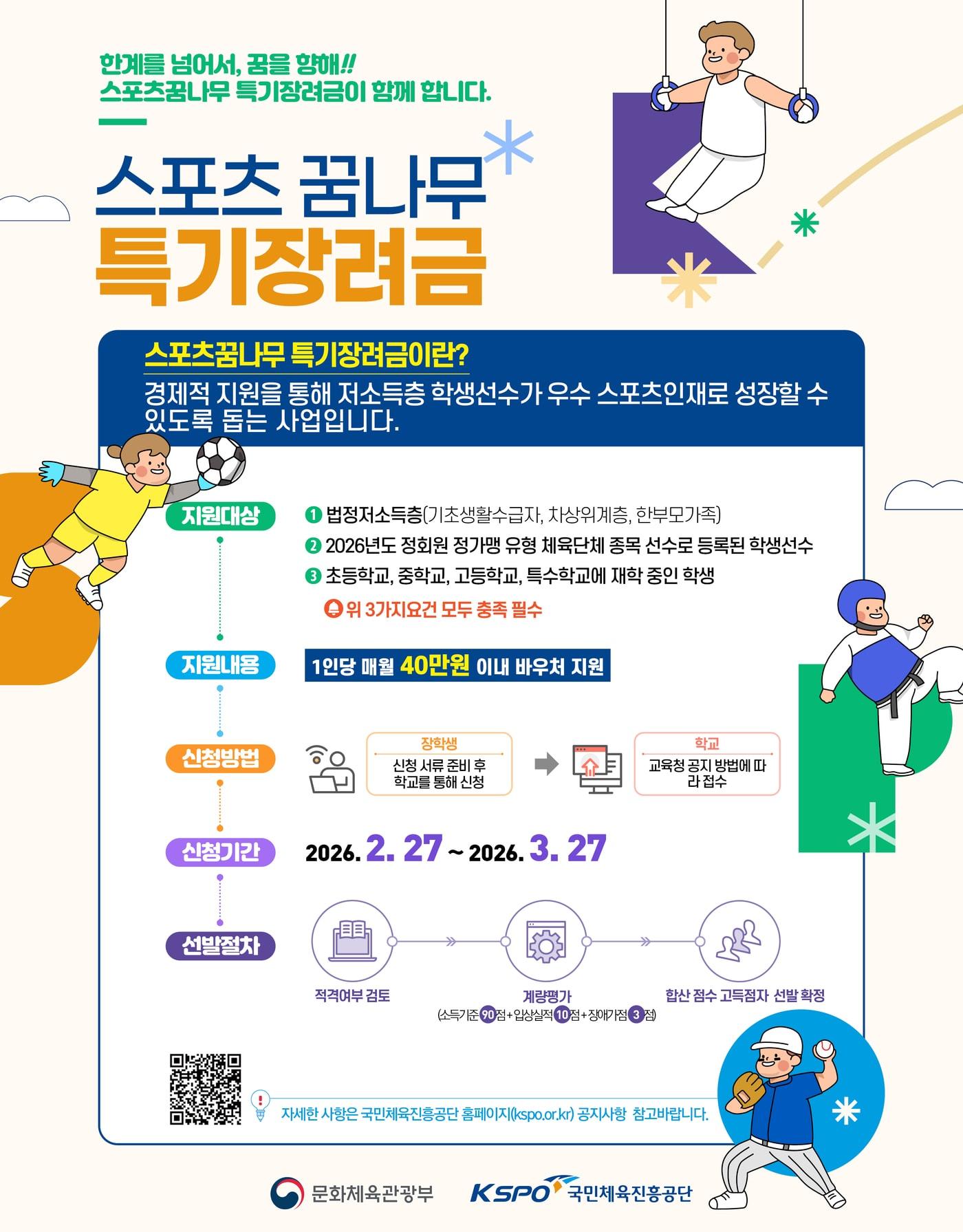 본문 이미지 - 체육공단이 스포츠 꿈나무 1800명에게 특기 장려금을 지원한다.(국민체육진흥공단 제공) 