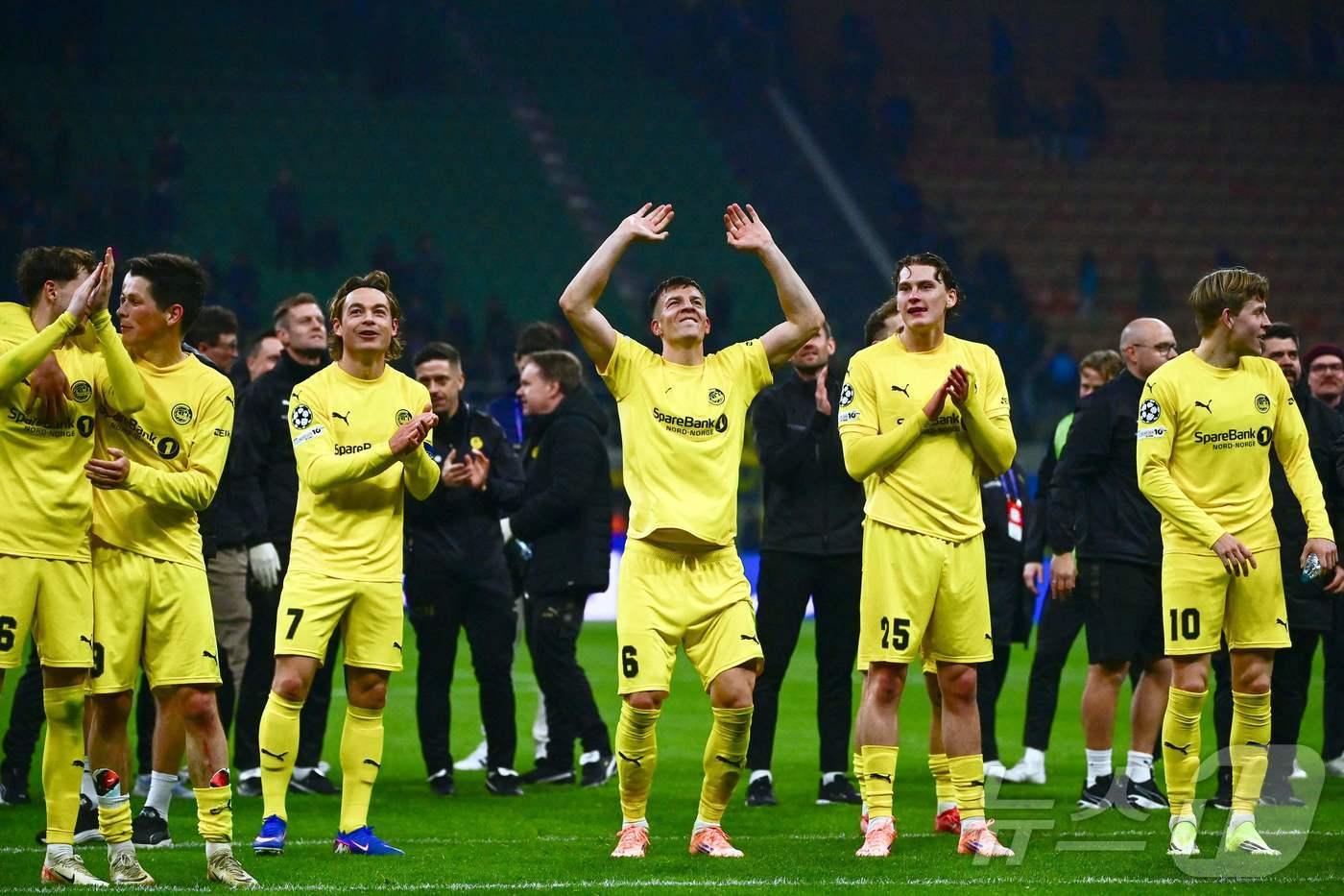 본문 이미지 - 인터 밀란을 꺾고 구단 사상 처음으로 UCL 16강에 진출한 보되/글림트. ⓒ AFP=뉴스1