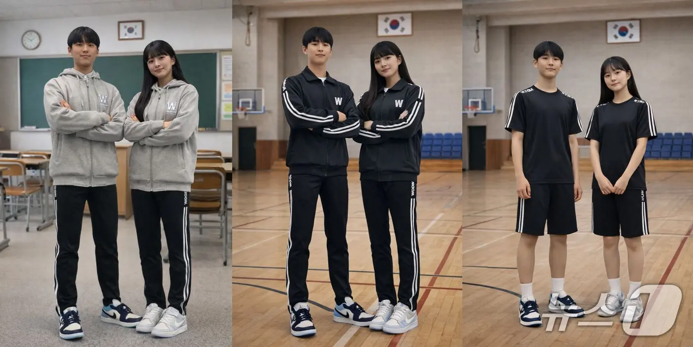 본문 이미지 - 김포에 위치한 운양중에서 제작한 '편한 교복'.학생 얼굴은 AI로 대체.(운양중 제공)